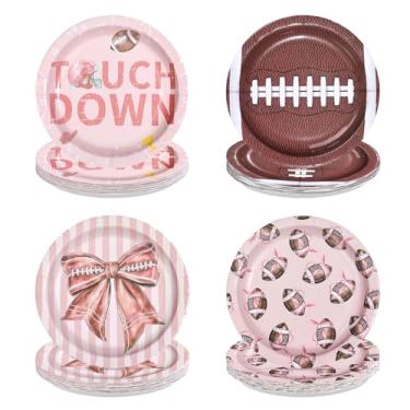 Imagem de Greencian 60 peças de decoração de festa revelação de gênero de futebol ou tutus revelação de gênero 18 cm pratos de papel laço rosa e pratos de papel de futebol para bebês, meninas, meninos