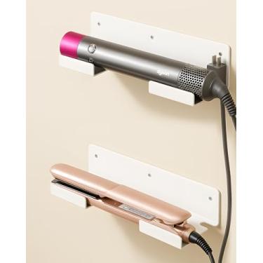 Imagem de Suporte de parede organizador de ferramentas de cabelo, suporte de parede adesivo para chapinha, suporte de ferro de cachos de aço inoxidável, suporte de parede para chapinha e alisador para banheiro