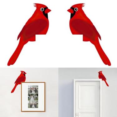 Imagem de 2 peças de decorações de canto de porta de Natal, moldura de porta de pássaro cardeal de madeira, decoração de enfeite vermelho, placa para decoração de casa, jardim, parede, janela, presente de festa