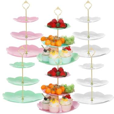 Imagem de Gandeer 6 conjuntos de decorações de festa de chá de 3 camadas de plástico para cupcake pratos de sobremesa bolo frutas doces torre de exibição para casamento, aniversário, chá de bebê, decorações de