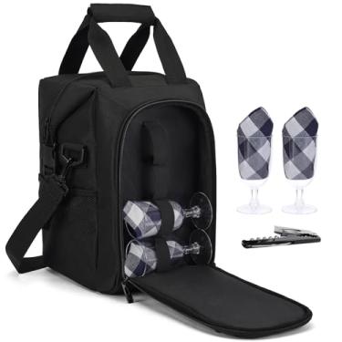 Imagem de ALLCAMP Bolsa de presente de vinho com 4 garrafas – Bolsa térmica térmica, alça ajustável, inclui 4 taças de vinho, guardanapos e saca-rolhas, presente portátil de viagem (preto)