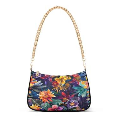 Imagem de CEBUGI Bolsas transversais femininas bolsa de ombro aquarela floral bolsa clutch elegante com alça de corrente