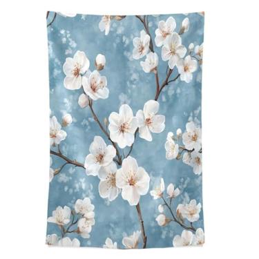 Imagem de STAYTOP Tapeçaria de parede branca com flores de cerejeira para decoração de casa, decoração de dormitório, sala de estar, quarto, tapete de parede (60 × 40 pol)