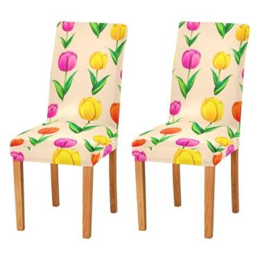 Imagem de STAYTOP 2 capas coloridas de tulipas para cadeira, 2 peças, capas elásticas laváveis para cadeira de cozinha, protetor de assento removível para festas de fim de ano, cozinha, hotel, sala de jantar