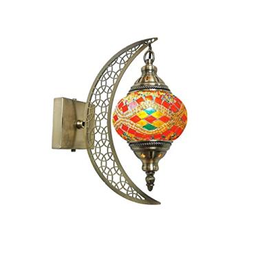 Imagem de Luminária de parede turca em mosaico com lua, aplique de parede marroquino em vidro, luminária de cabeceira decorativa para sala de estar, quarto, corredor, varanda, café ou bar.