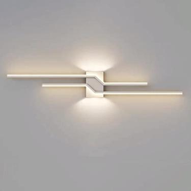 Imagem de Aplique de parede geométrico linear, luminária de parede ultrafina em fita metálica com iluminação para cima e para baixo, luminárias de parede longas ultrafinas com intensidade regulável, l