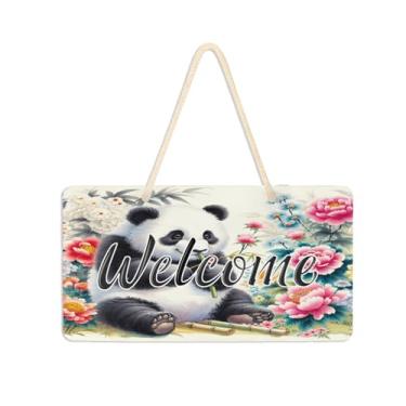 Imagem de Burbuja Placa de boas-vindas de panda em aquarela para porta da frente, placa de boas-vindas de PVC para decoração de férias, 15 x 28 cm