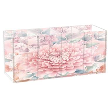 Imagem de Burbuja Porta-canetas de acrílico flor rosa, 4 compartimentos, suporte de lápis transparente para pincéis de maquiagem fixos, acessórios de mesa de escritório em casa