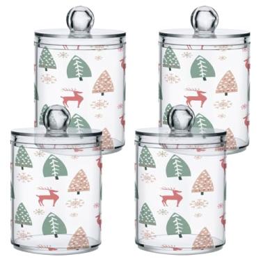 Imagem de STAYTOP 2 frascos de boticário Qtip para banheiro com etiquetas – Recipiente de armazenamento Qtip de plástico transparente para bola de algodão, cotonete, grão de café e rena de Natal