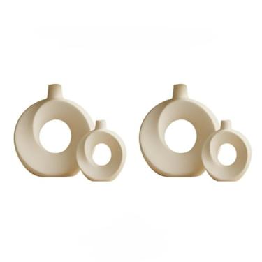 Imagem de Trio de Vasos Decorativos em Cerâmica Fosca Minimalista 5 Modelos Modernos Sala de Estar Trio Bojudo(KIT 2 DONNUTS)