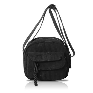 Imagem de Bolsa transversal de veludo cotelê preto, bolsa de alça ajustável para uso diário e passeios