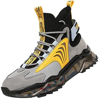 Imagem de LZDZN Tênis de basquete masculino de cano alto, tênis de corrida para homens, esportes aéreos, tênis atlético, masculino, corrida, caminhada, preto, tamanho para meninos e mulheres, botas com amortecimento antiderrapante, Cinza, 10