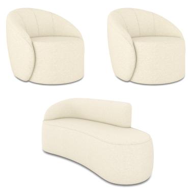 Imagem de Sofá 3 Lugares Orgânico 180cm Morgan e 2 Poltronas Lua Linho Bege D03 - D'Rossi