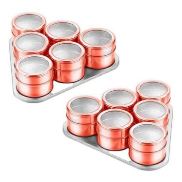 Imagem de Kit 12 Porta Tempero Condimento Magnetico Rose Imã Geladeira - Wellmix