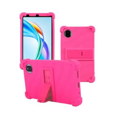 Imagem de Capa para tablet Honor Pad X7 de 22 cm, capa protetora de borracha leve à prova de choque, suporte ajustável de silicone macio para crianças, vermelho rosa.