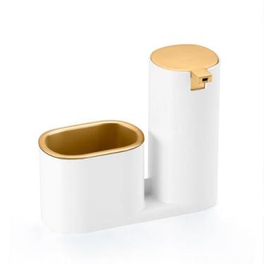 Imagem de Dispenser de Detergente e Porta Bucha Elegante - Arthi, Branco/Dourado