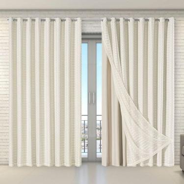 Imagem de Cortina Tecido Blecaute Com Voil Xadrez 2,70 M X 2,30 M 100% Poliéster - Bege