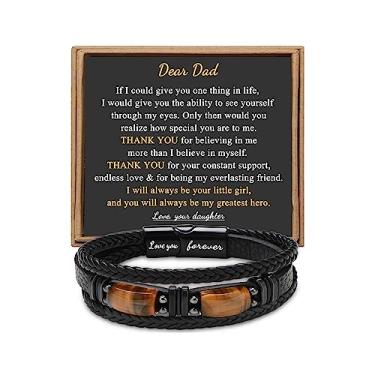Imagem de x:li x:li para homens Pai, namorado, filho, neto, irmão, amo-te, eterno, olho de tigre, pedra do dia dos pais, aniversário, aniversário, Natal, joia preta, 19 cm, 8.5 inches, Couro, Sem pedras preciosas