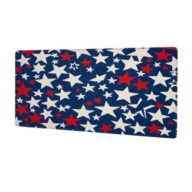Imagem de Tapete de mouse com estrelas grandes vermelho azul à prova d'água para computador estendido tapete protetor de mesa antiderrapante base de borracha para escritório, computador, teclado, laptop e mesa