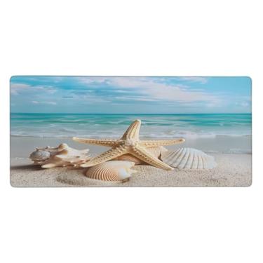 Imagem de Tapete de mouse grande de praia, estrela-do-mar, à prova d'água, protetor de mesa estendido para computador, base de borracha antiderrapante para escritório, computador, teclado, laptop e mesa de casa