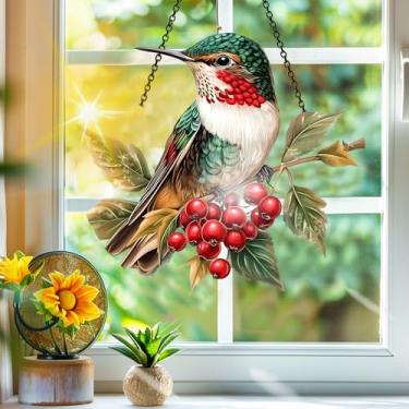 Imagem de Acrílico colorido, apanhador de sol, árvore beija-flor, decoração de janela, arte de parede de arco-íris, para varanda, interior e exterior, jardim, enfeites de Natal, decoração 19 x 19 cm CH#95