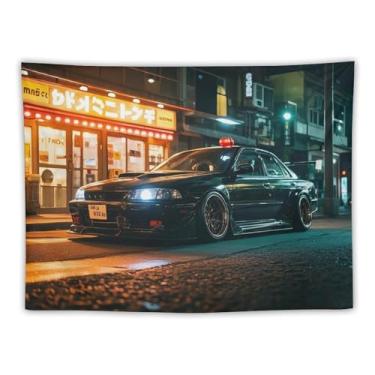 Imagem de HouLaiZhe JDM Tapeçaria de carro Jdm Sports Modified R32 Black Warrior Cool Wall Hanging Bedroom Home Decor Tapeçarias Estética Piquenique Decoração de Parede Arte de Parede para Dormitório Sala de