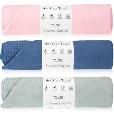 Imagem de Hahafelt Pacote com 3 toalhas de ioga quentes antiderrapantes 183 cm x 66 cm tapete de microfibra extra grande para ioga com aderência absorvente de suor capa antiderrapante para Pilates Fitness (rosa