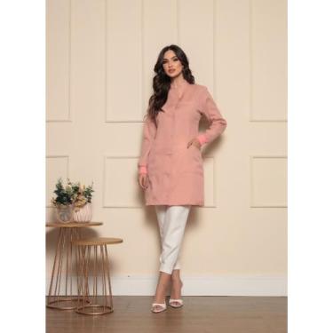 Imagem de Jaleco Feminino Acinturado com Botão Gola Padre Nude Capri - Gardenia 