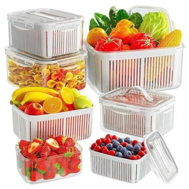 Imagem de Kit 5 Potes Herméticos B-MAX com Tampa Vedante e Cesto Interno – Livre de BPA (Plástico Seguro), Material PP+PE Ultra Resistente, Ideais para Geladeira, Frutas e Verduras, Capacidades 750ml a 6000ml