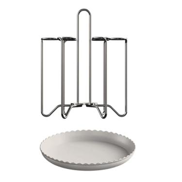 Imagem de LNQKJXIIA Boutiques US Rack de armazenamento de copo de aço inoxidável com bandeja de gotejamento removível, organizador suspenso invertido de 6 ganchos para canecas, copos, escorredor de pratos