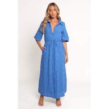 Imagem de Petal & Pup Vestido feminino de cobalto bordado com botões, Cobalto, GG