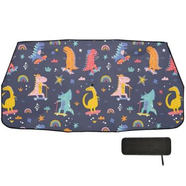 Imagem de Guarda-sol bonito engraçado patinador dinossauros caminhão para-brisa bloqueio UV janela frontal sombra para carro 147.3x75.4 cm carro sombra guarda-chuva