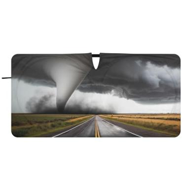 Imagem de Toldo solar personalizado Tornado Road Storm para para-brisas de carro, bonito, dobrável, caminhão, para-brisa dianteiro, automotivo, 76,2 cm x 149,9 cm