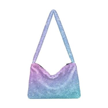 Imagem de Bolsa de ombro feminina com glitter horizontal e rosa azul, bolsa de ombro com zíper para mulheres, bolsa feminina para uso ao ar livre, Glitter horizontal com azul e rosa, One Size