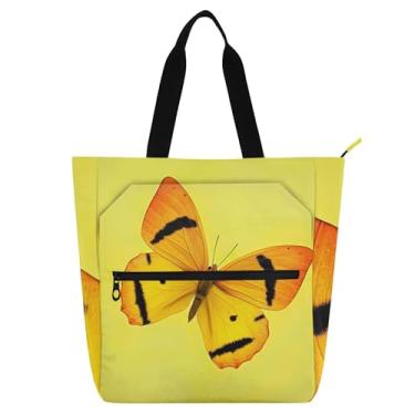 Imagem de GAIGEO Bolsa de trabalho de borboleta amarela para mulheres, bolsa de lona, bolsa carteiro escolar universitária com compartimentos