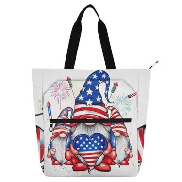 Imagem de Bolsa feminina de lona para trabalho com bandeira dos gnomos americanos com zíper para professores, presente para amantes de livros