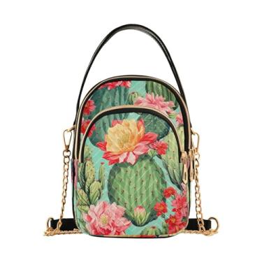 Imagem de Bolsa tiracolo feminina xadrez preta e bege, bolsa tiracolo moderna bolsa de ombro transversal, Cacto e flor em um verde - 2, One Size