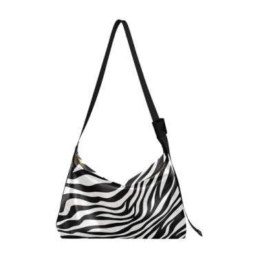 Imagem de GAIGEO Bolsa tiracolo grande de pele de zebra preta e branca, bolsa tiracolo de couro grande, bolsa tiracolo feminina de couro, Pele de zebra preta e branca, One Size