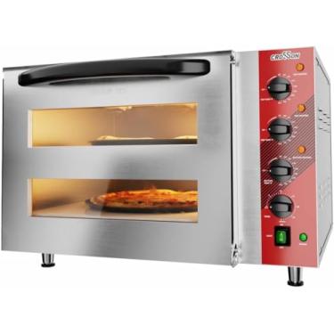 Imagem de CROSSON Forno de pizza elétrico de bancada de deck duplo comercial de 45 cm com pedra de pizza de 15 mm de espessura, forno de padaria de pizza interno apenas para uso comercial, 240 V/4500 W