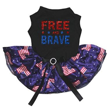 Imagem de Petitebella Camiseta de algodão preta Free and Brave Tutu para cachorro (GG, preto/bandeira dos EUA)