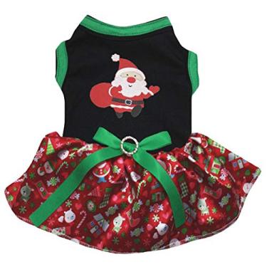 Imagem de Petitebella Vestido vermelho para cachorro de Papai Noel (preto/vermelho Natal, grande)