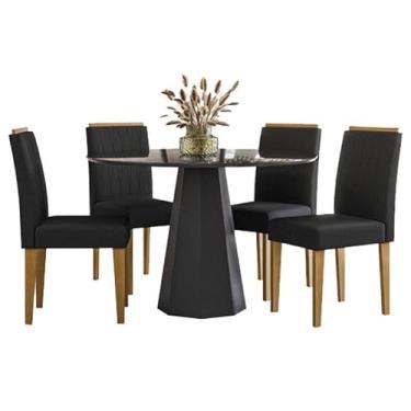Imagem de Mesa de jantar Isis 120x120 cm com Vidro Preto e 4 Cadeiras Ana Ype Veludo Preto - New Ceval