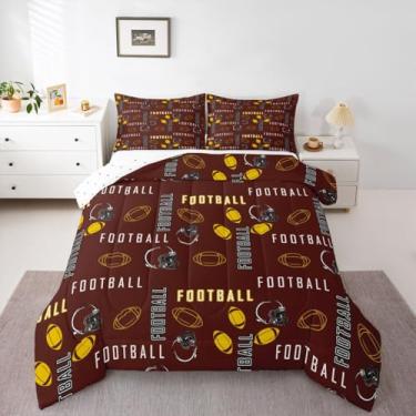 Imagem de jejeloiu Jogo de cama solteiro de futebol americano, Washington, para decoração de quarto de meninos, meninas, adolescentes, marrom, amarelo, respirável, microfibra leve
