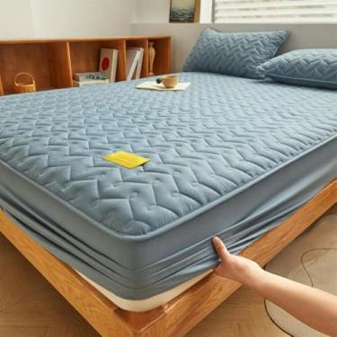 Imagem de Capa protetora macia e resistente e antiderrapante, lençol de cama, capa de colchão, elástico ultra elástico de 360 graus, resistente ao desbotamento, para casa e hotel - Azul||150 cm * 200 cm