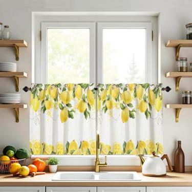 Imagem de XYTIDUKEJI Cortinas de janela de cozinha limão amarelo camada café 61 cm comprimento frutas conjunto de cortinas curtas janela pequena bolso de haste rústico para sobre pia RV fazenda armário de
