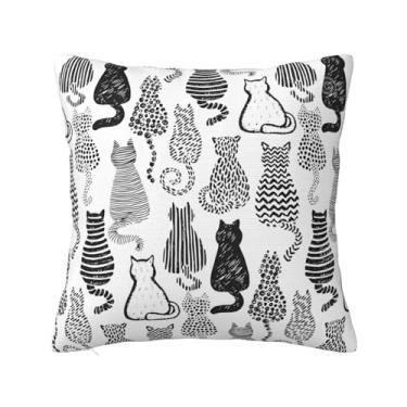 Imagem de Lalamelody Capa de almofada de gato, fronha decorativa abstrata de gatinho com cauda fofa, presentes temáticos de gato de 45,7 x 45,7 cm para mulheres, capa de almofada para sofá e cadeira...