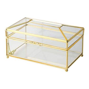 Imagem de TRGCJGH Caixa de papel retangular de vidro transparente, caixa de armazenamento de guardanapos de vidro decorativa, suporte de lenços faciais para cômoda, banheiro