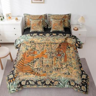 Imagem de Erosebridal Conjunto de edredom com 7 peças de tigre, tamanho queen, boêmio, vintage, para adultos, homens e mulheres, floresta do sudoeste, decoração de quarto, retrô, vida selvagem, conjunto de