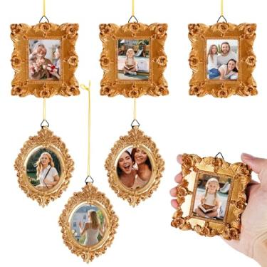 Imagem de 6 porta-retratos mini molduras vintage minúsculas de resina antigas para decoração de parede para casa, casamento, Natal, feriado (estilo 1)