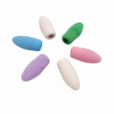 Imagem de Borracha Ponteira Colorida Natural para Lápis Apaga sem Borrar Não Tóxica Kit com 6